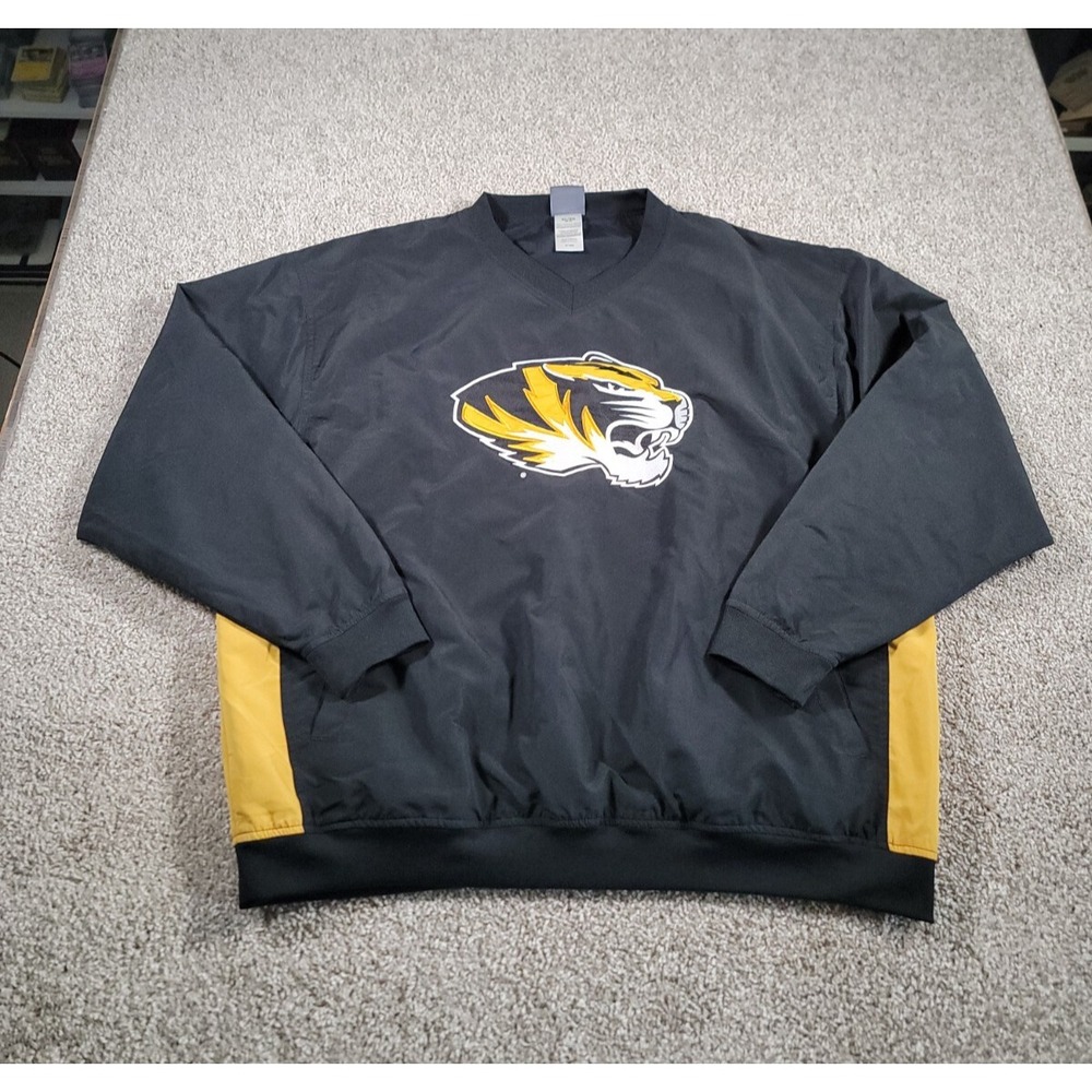 Vintage Missouri Tigers Mizzou Windbreaker Pullover Size XL Black Embroidered